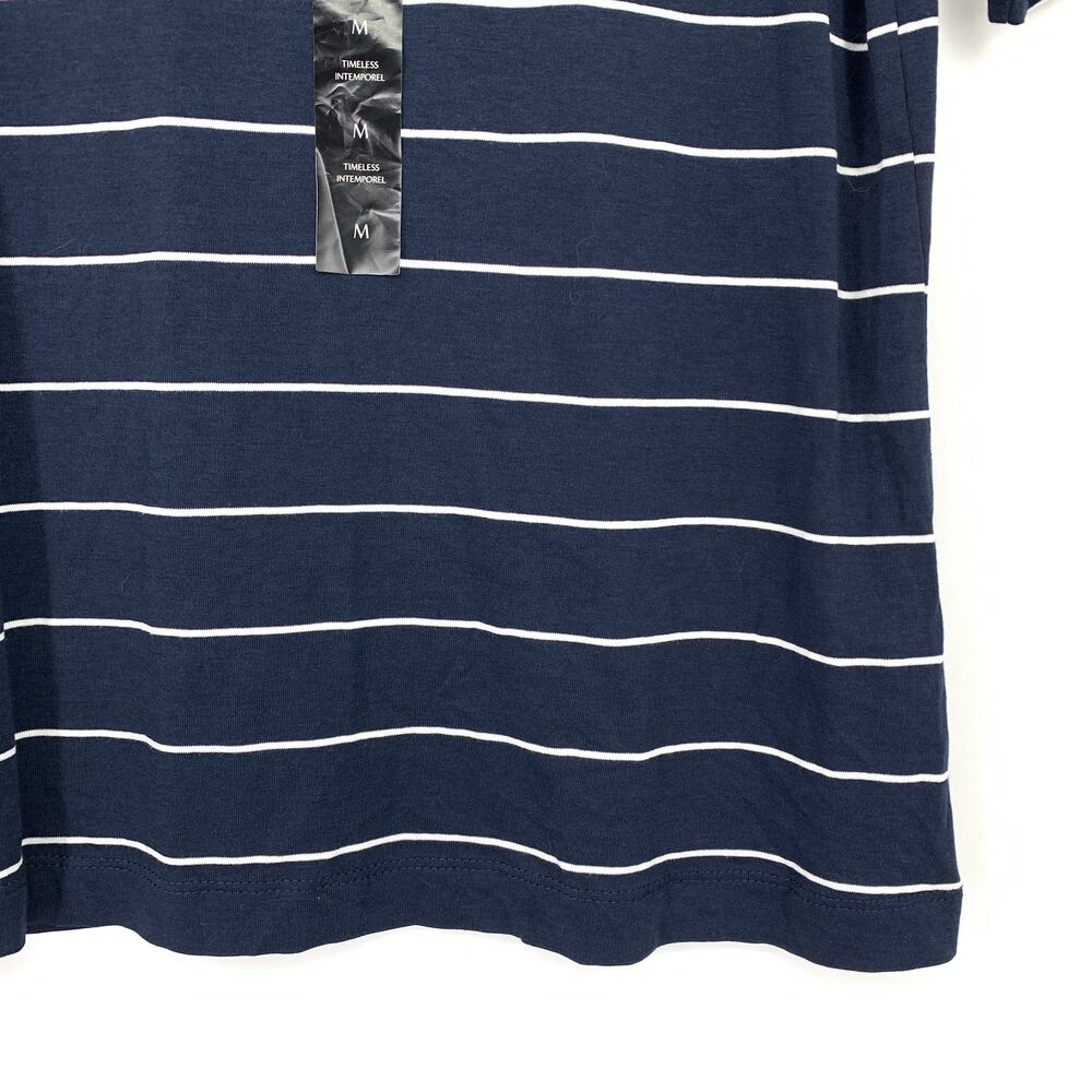 Banana Republic Timeless Mock Neck Half Sleeve T-Shirt Navy White Striped NEW - Picture 5 of 6